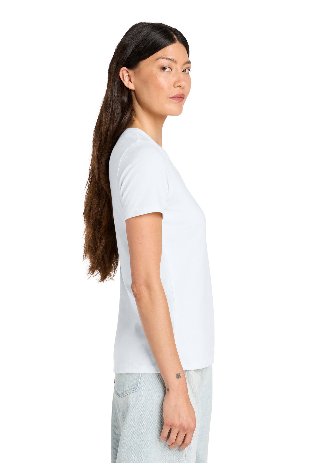 White BELLA+CANVAS Women's Relaxed Jersey Short Sleeve V-Neck Tee. BC6405 plain