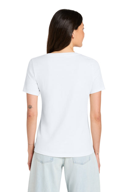 White BELLA+CANVAS Women's Relaxed Jersey Short Sleeve V-Neck Tee. BC6405 plain