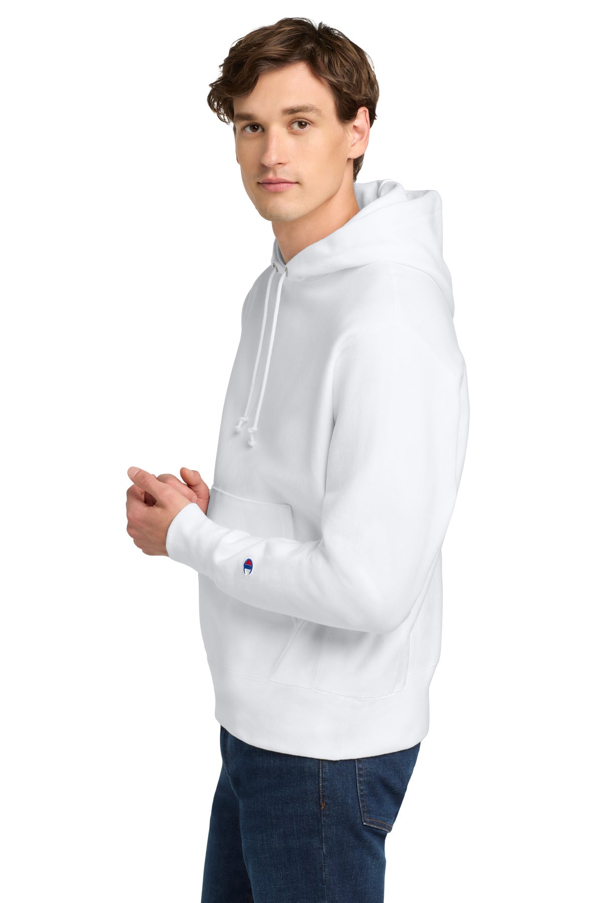 White Champion Reverse Weave Hooded Sweatshirt S101