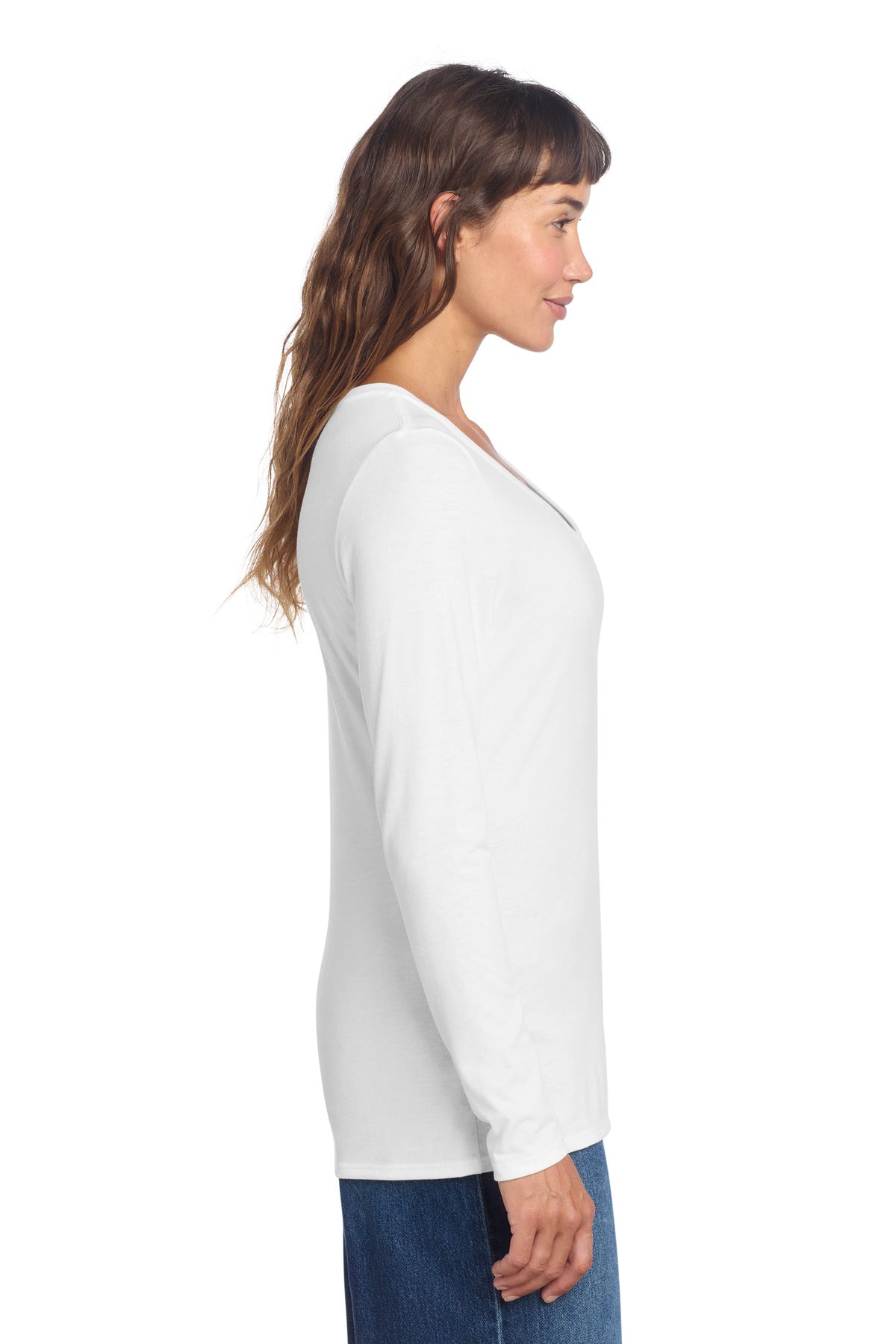 White District Women's Perfect Tri Long Sleeve V-Neck Tee DT135 plain