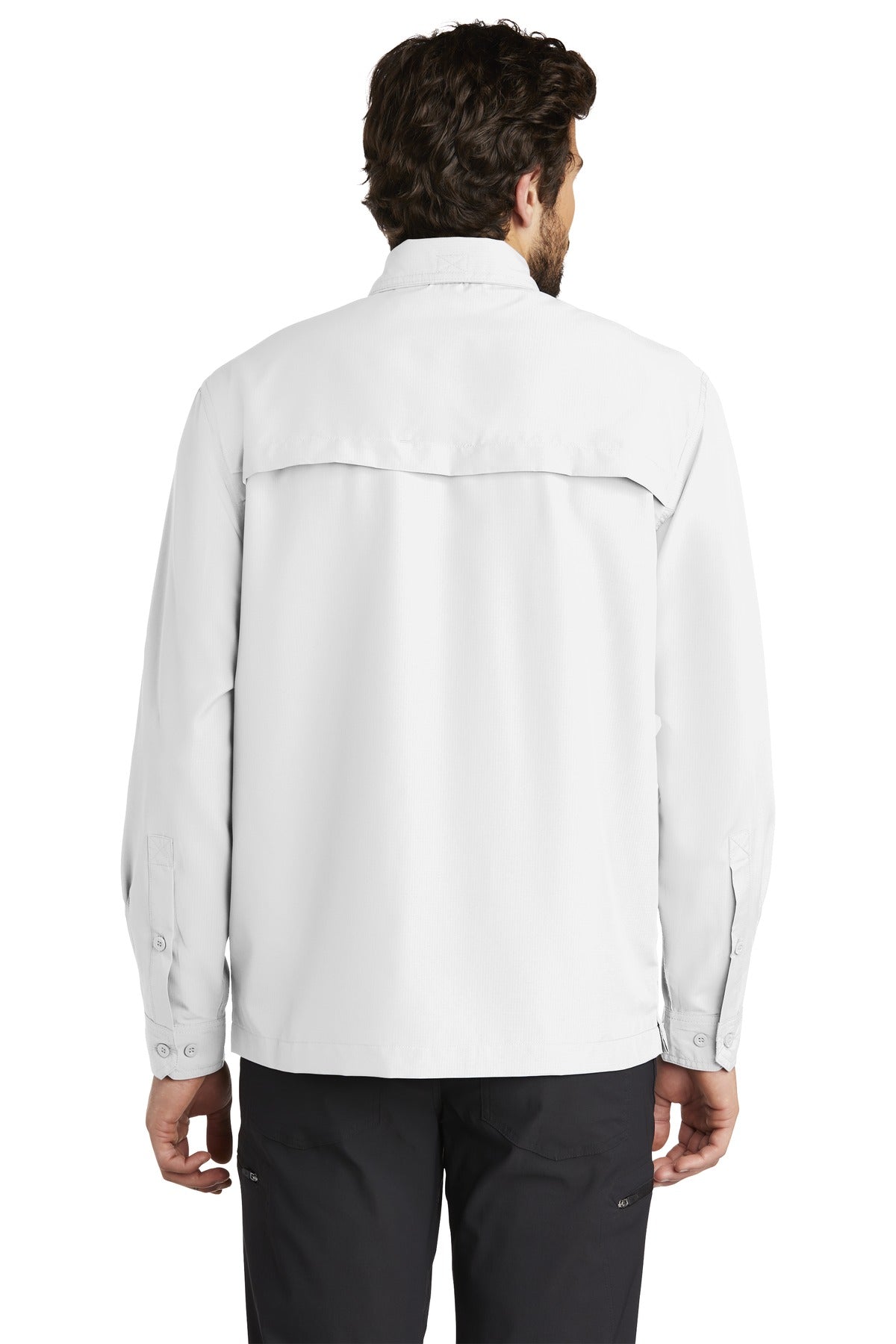 White Eddie Bauer - Long Sleeve Performance Fishing Shirt. EB600 plain