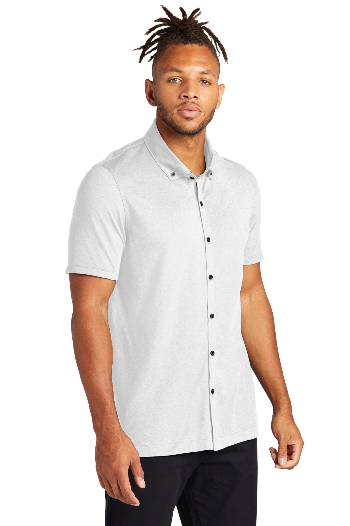 White Mercer+Mettle Stretch Pique Full-Button Polo MM1006 plain