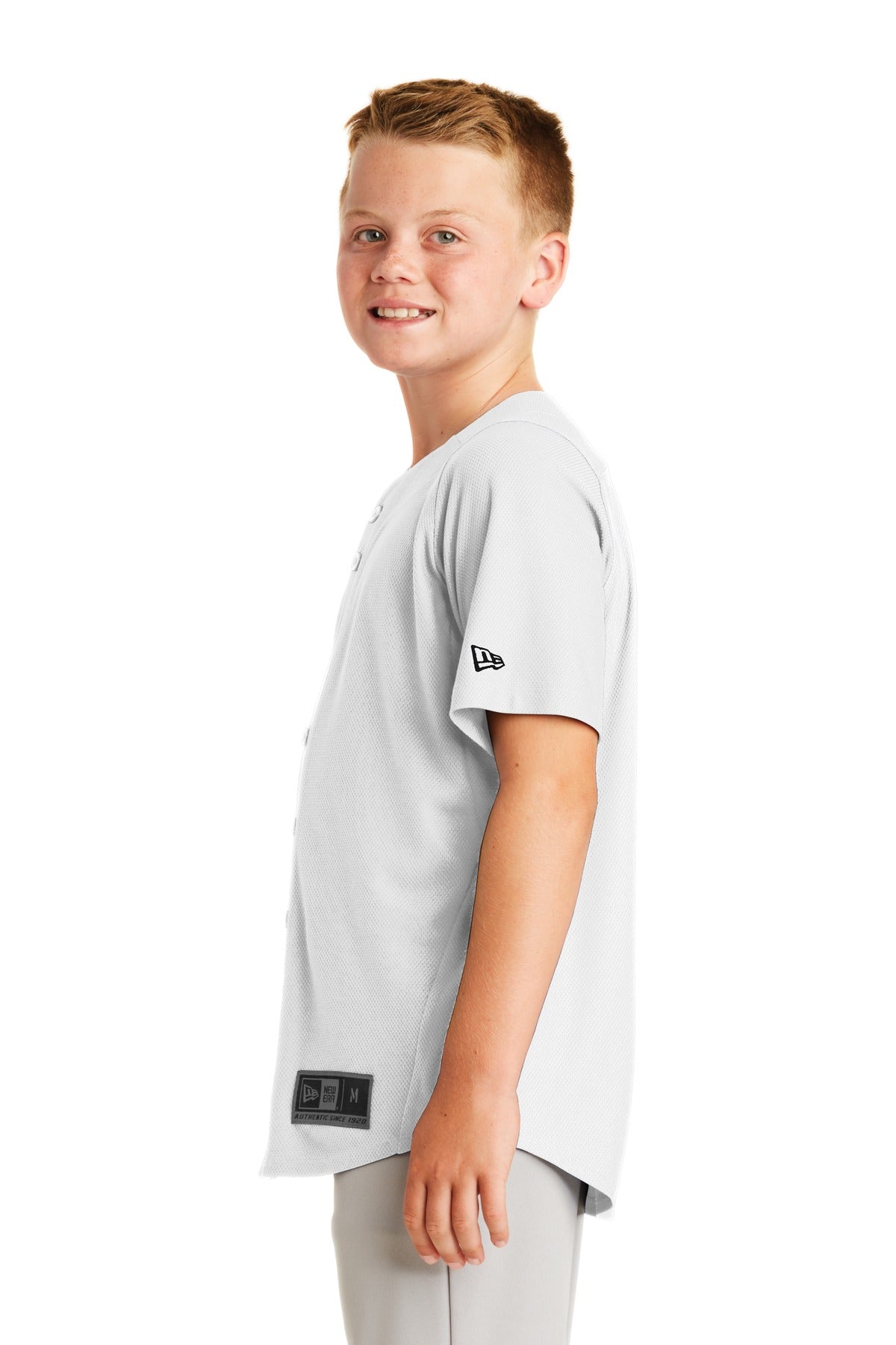 White New Era Youth Diamond Era Full-Button Jersey. YNEA220 plain