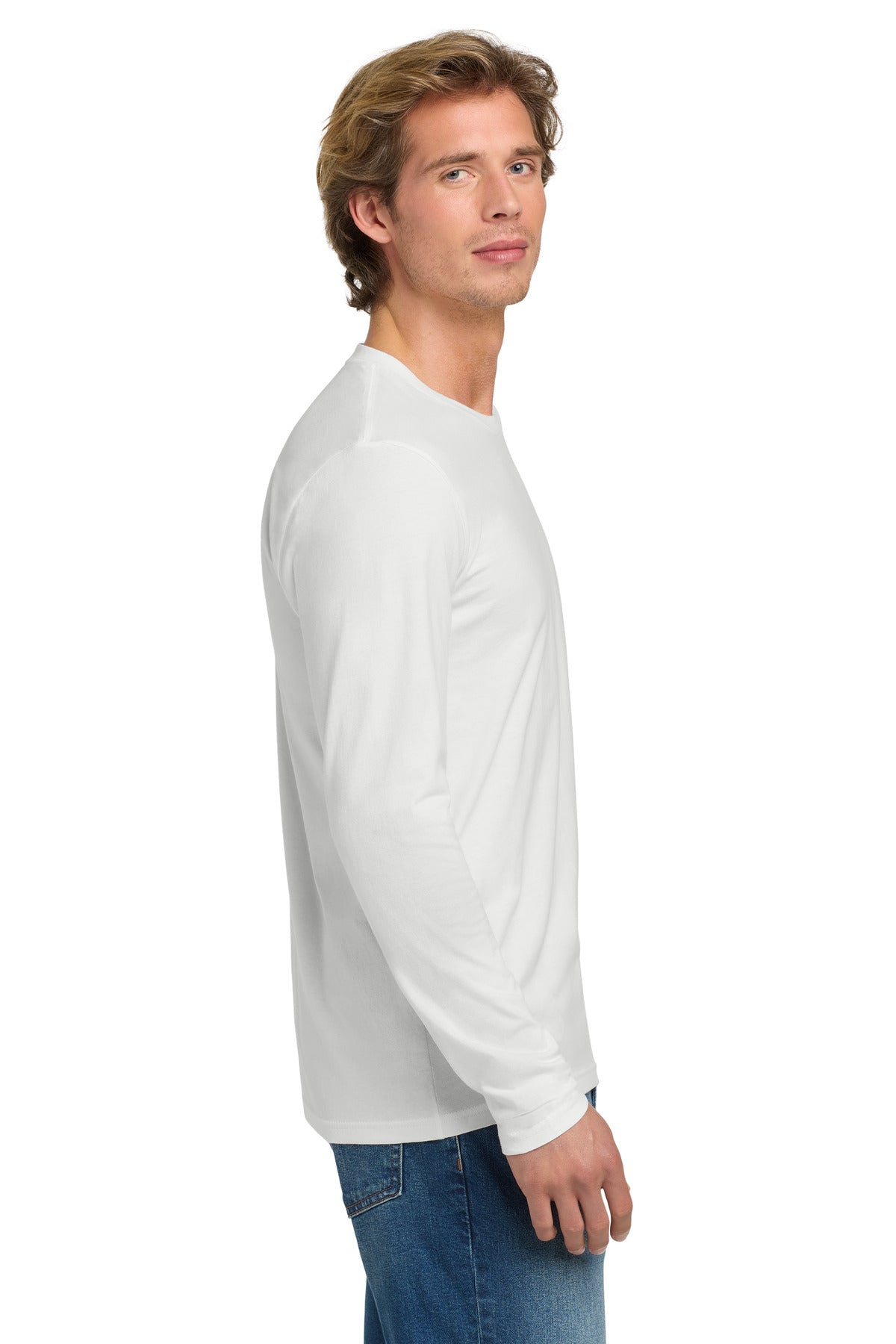White Next Level Apparel Cotton Long Sleeve Tee. NL3601 plain