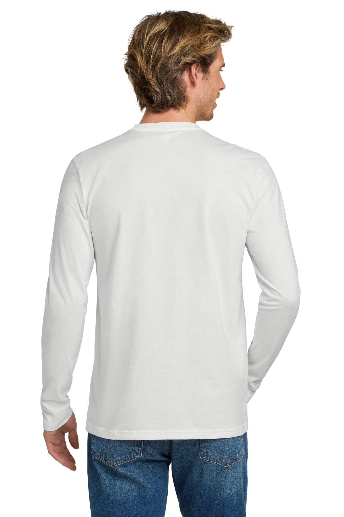 White Next Level Apparel Cotton Long Sleeve Tee. NL3601 plain