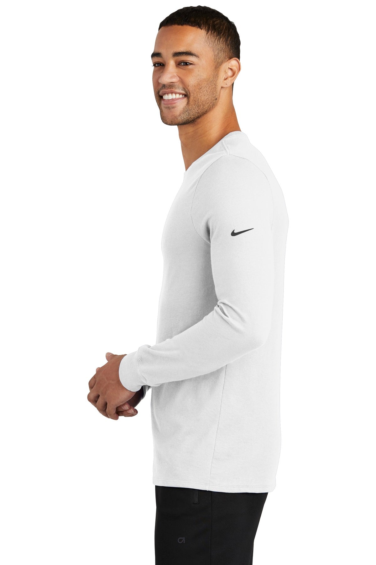 White Nike Dri-FIT Cotton/Poly Long Sleeve Tee. NKBQ5230 plain