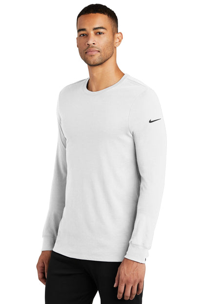 White Nike Dri-FIT Cotton/Poly Long Sleeve Tee. NKBQ5230 plain