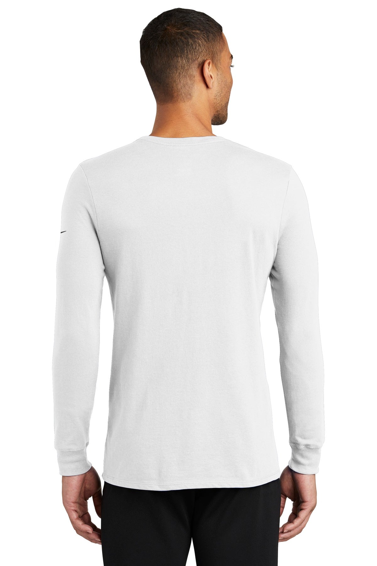 White Nike Dri-FIT Cotton/Poly Long Sleeve Tee. NKBQ5230 plain