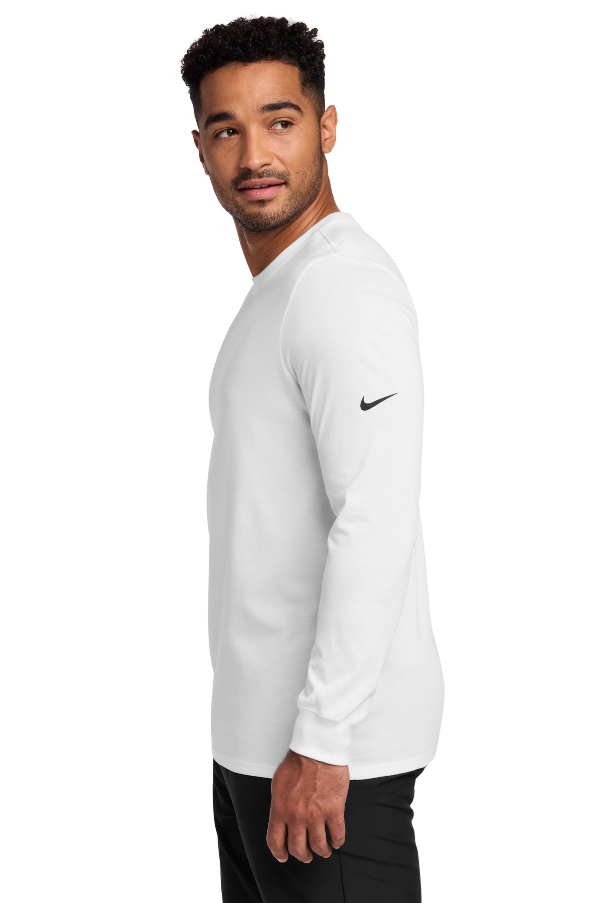 White Nike Dri-FIT Cotton/Poly Long Sleeve Tee. NKBQ5230 plain