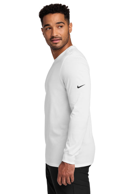 White Nike Dri-FIT Cotton/Poly Long Sleeve Tee. NKBQ5230 plain