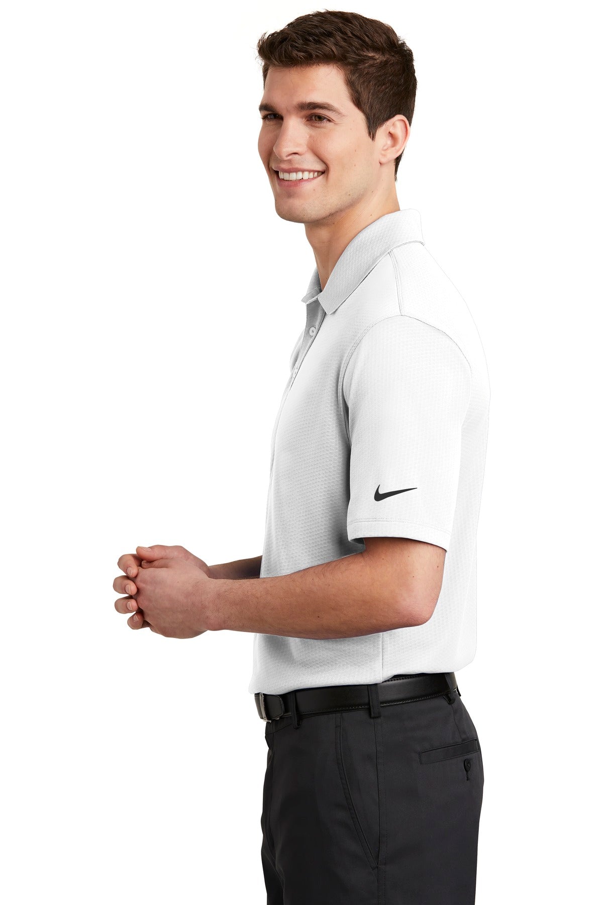 White Nike Dri-FIT Hex Textured Polo. NKAH6266 plain