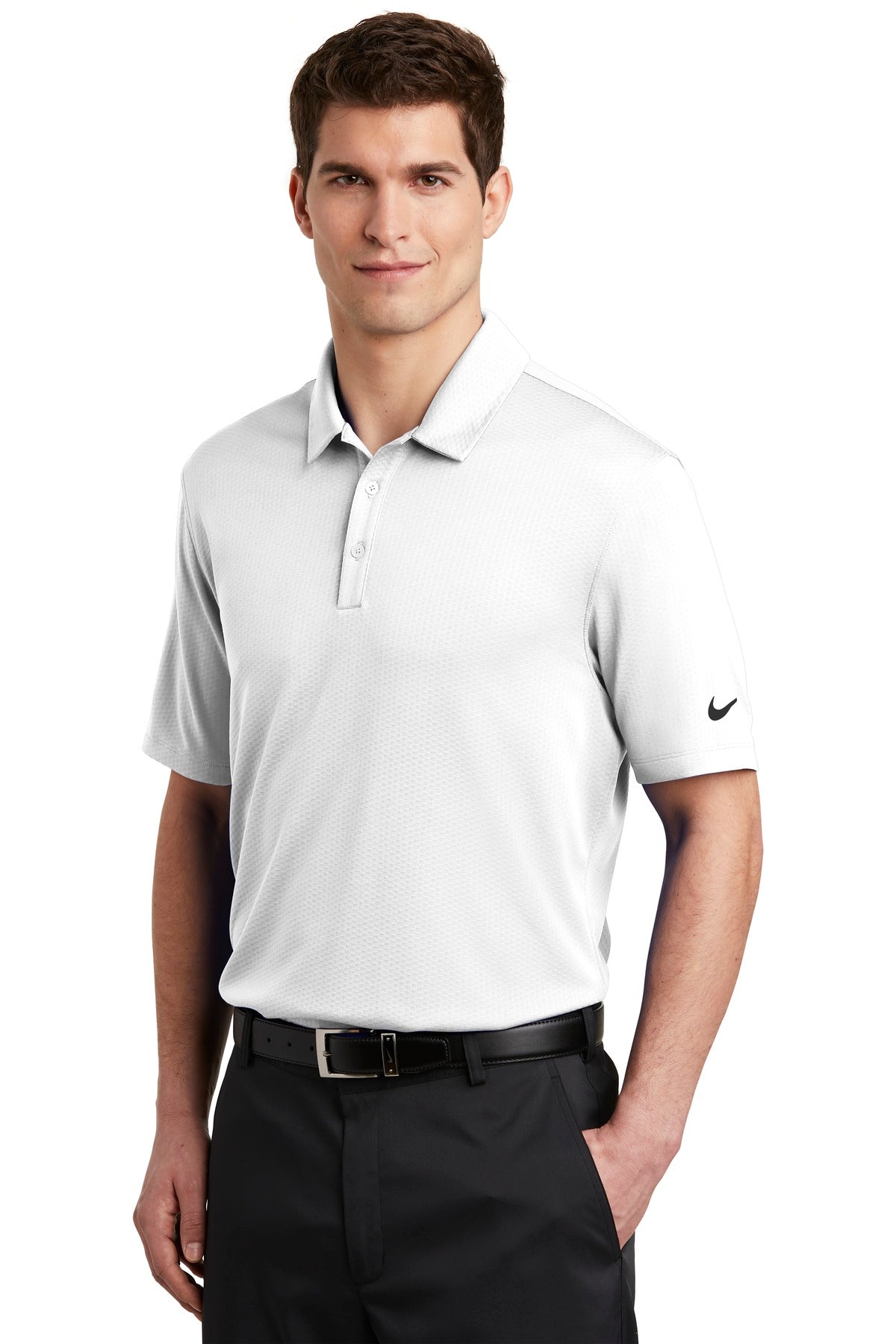 White Nike Dri-FIT Hex Textured Polo. NKAH6266 plain