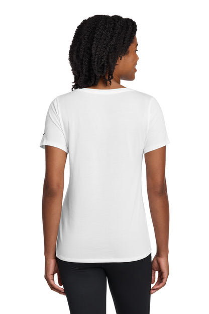 White Nike Women's Dri-FIT Cotton/Poly Scoop Neck Tee. NKBQ5234 plain