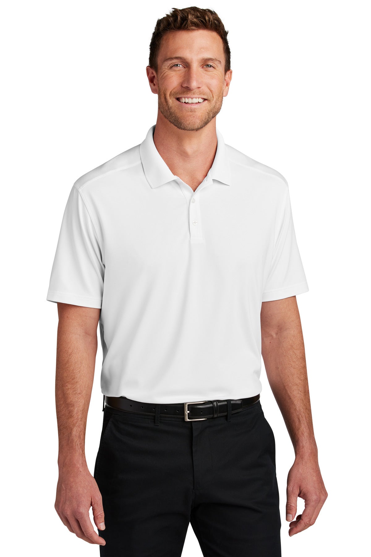 White Port Authority City Stretch Flat Knit Polo K683 plain