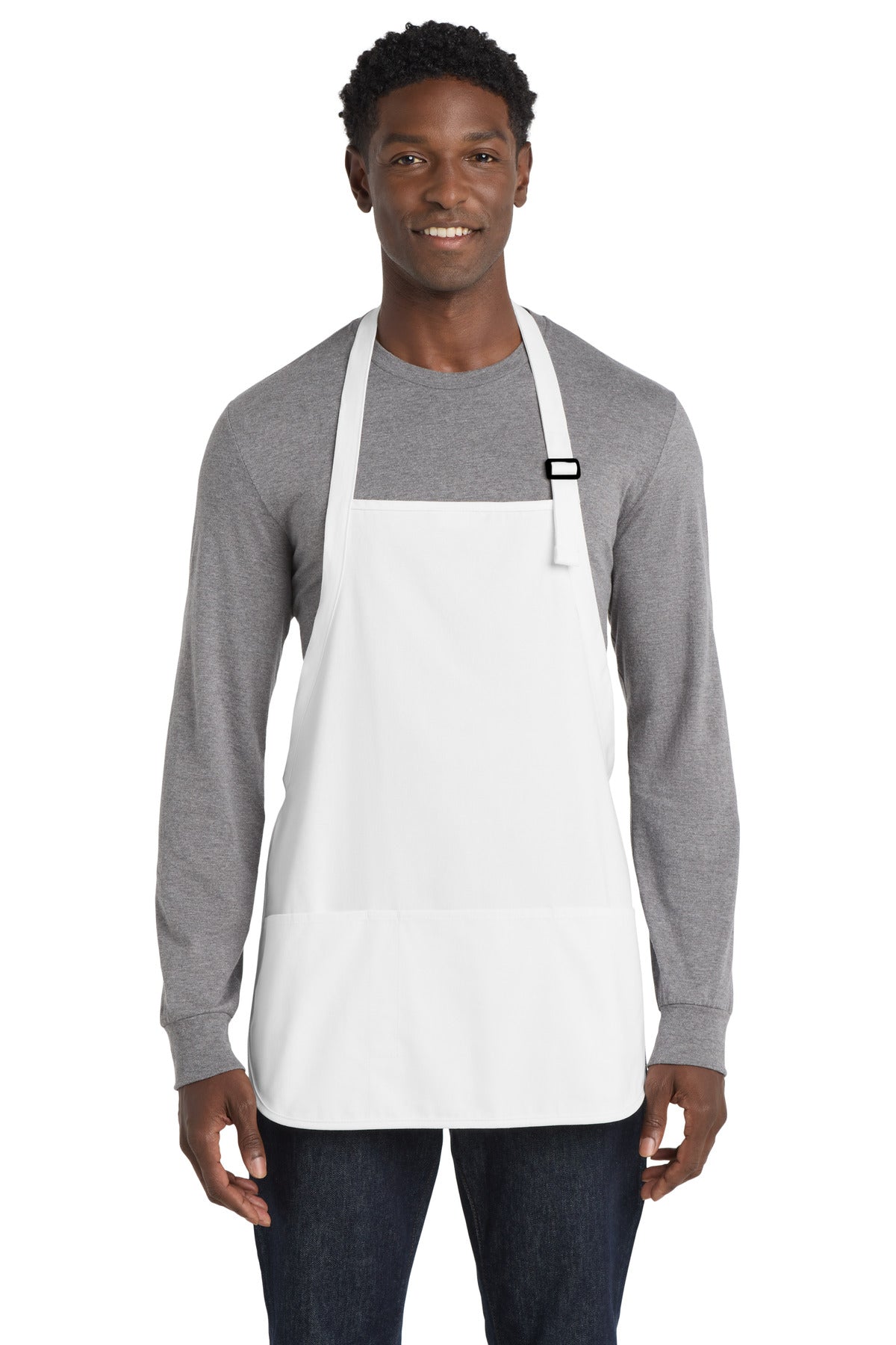White Port Authority Medium-Length Apron with Pouch Pockets. A510