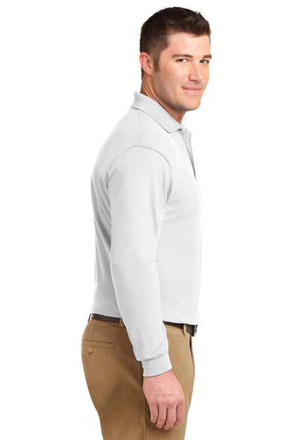 White Port Authority Silk Touch Long Sleeve Polo. K500LS plain