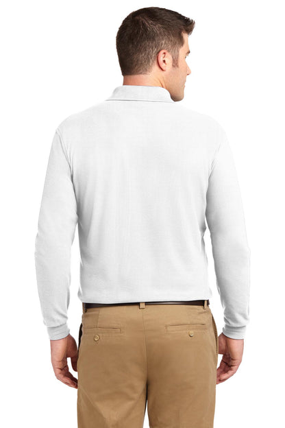 White Port Authority Silk Touch Long Sleeve Polo. K500LS plain