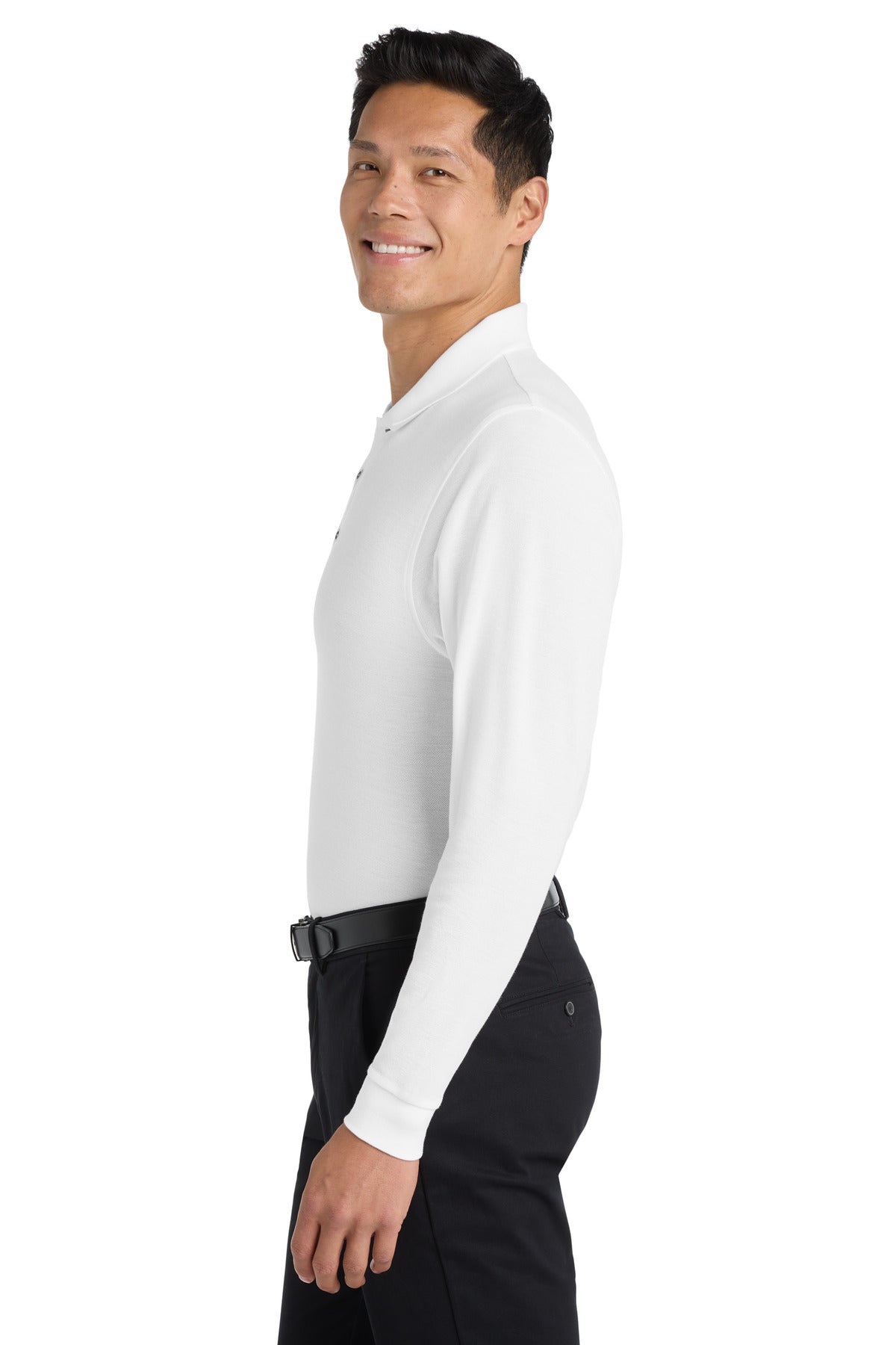 White Port Authority Silk Touch Long Sleeve Polo. K500LS