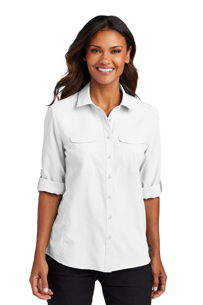 White Port Authority Women's Long Sleeve UV Daybreak Shirt LW960 plain
