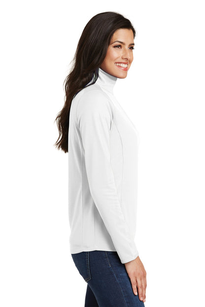 White Port Authority Women's Pinpoint Mesh 1/2-Zip . L806 plain