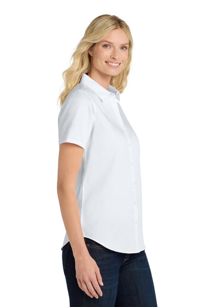 White Port Authority Women's Short Sleeve SuperPro React Twill Shirt. LW809 plain