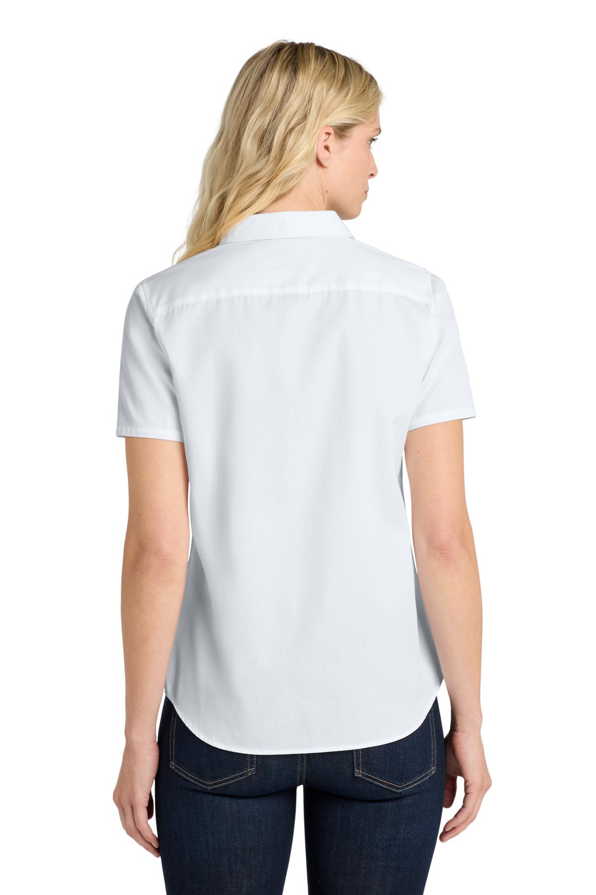 White Port Authority Women's Short Sleeve SuperPro React Twill Shirt. LW809 plain