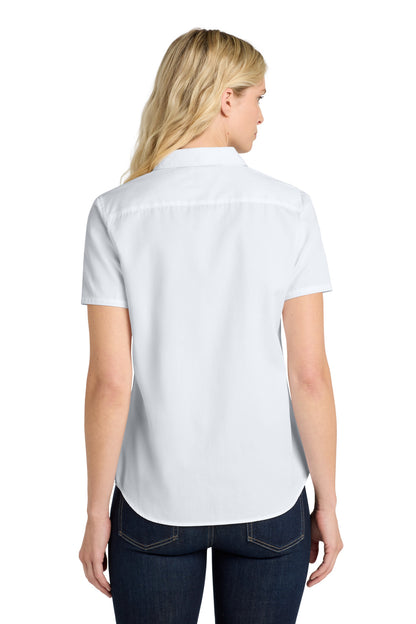 White Port Authority Women's Short Sleeve SuperPro React Twill Shirt. LW809 plain