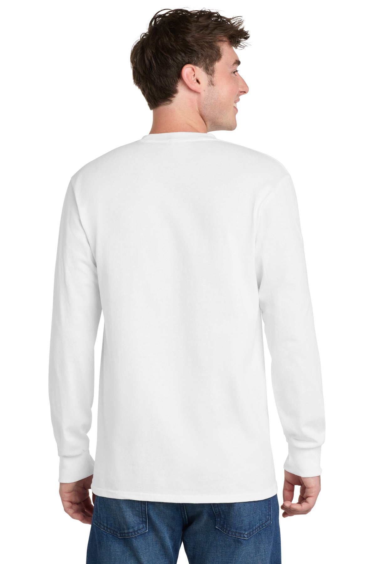 White Port & Co Long Sleeve Essential Tee. PC61LS plain