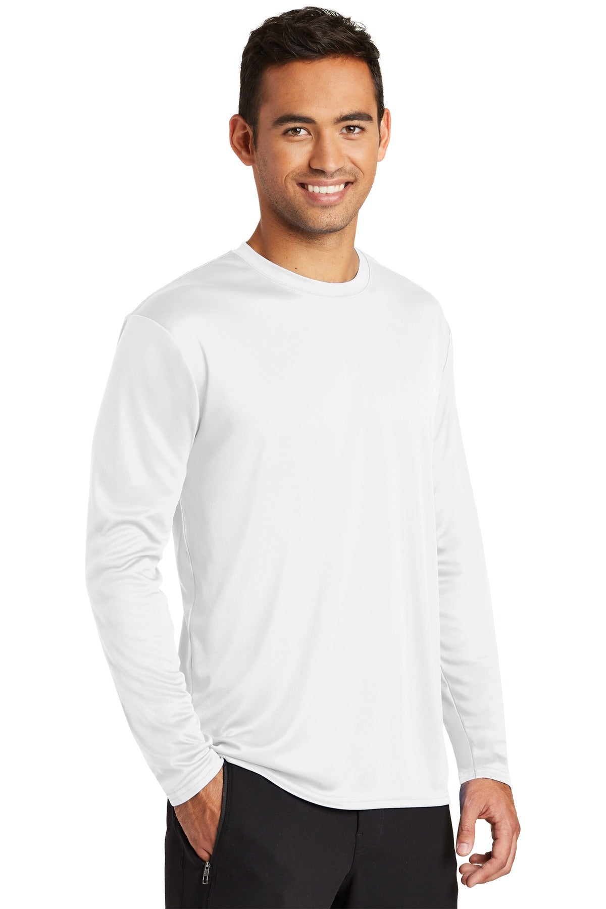 White Port & Co Long Sleeve Performance Tee. PC380LS plain