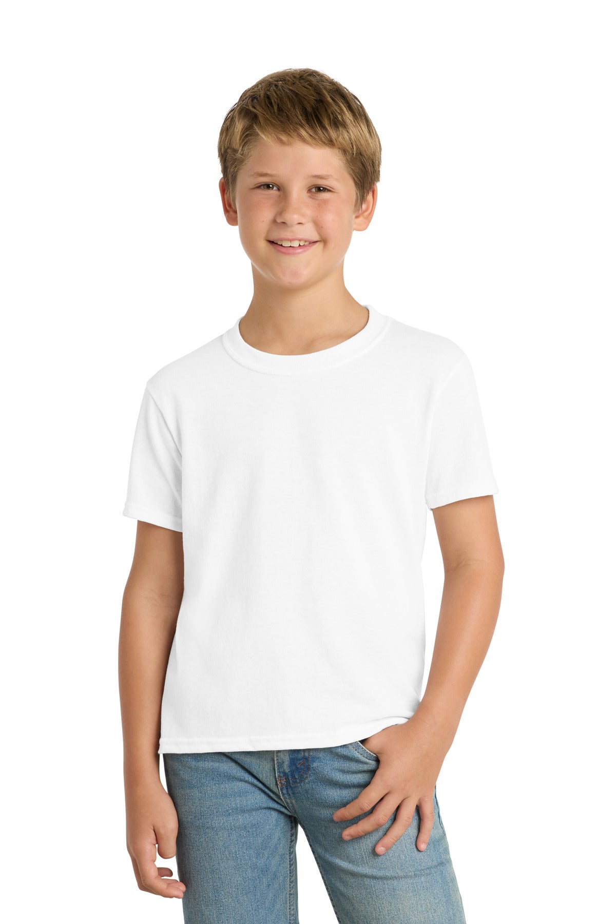 White Port & Co Youth Core Blend Tee. PC55Y plain