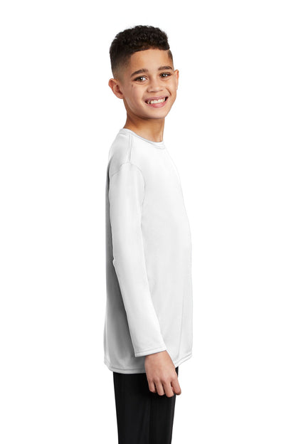 White Port & Co Youth Long Sleeve Performance Tee PC380YLS plain