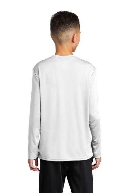 White Port & Co Youth Long Sleeve Performance Tee PC380YLS plain