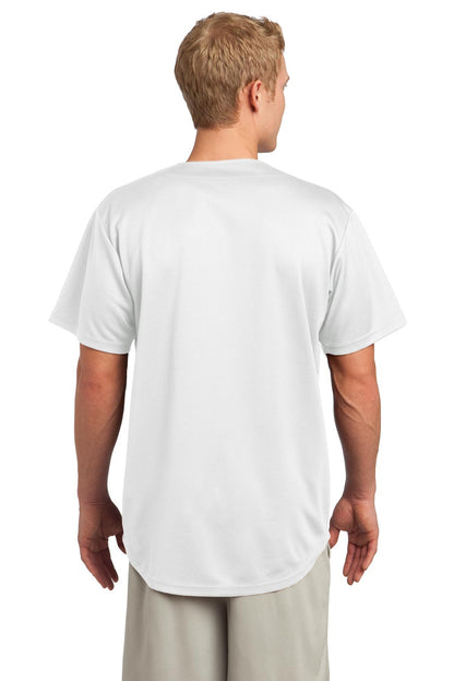 White Sport-Tek PosiCharge Tough Mesh Full-Button Jersey. ST220 plain