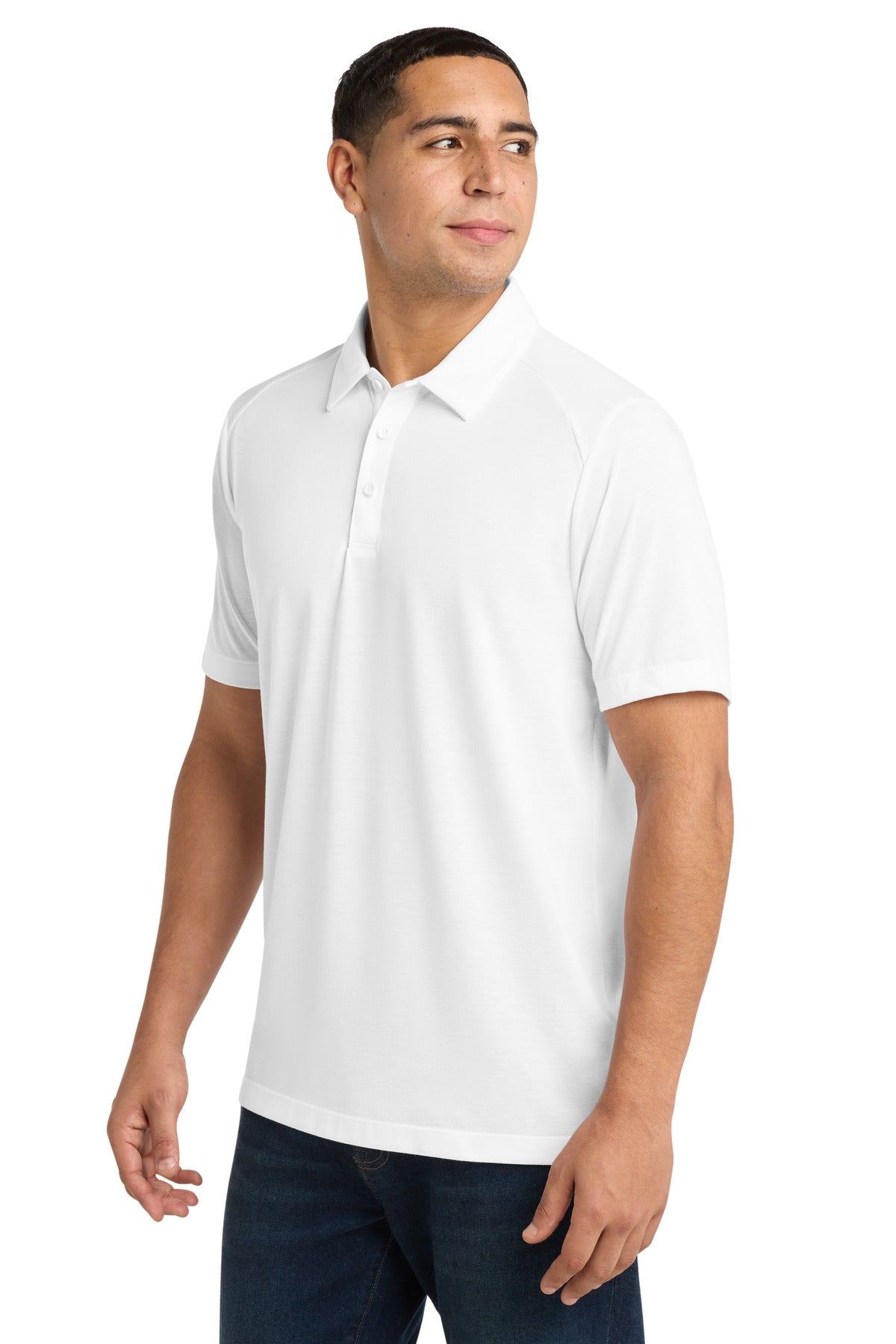 White Sport-Tek PosiCharge Tri-Blend Wicking Polo. ST405 plain