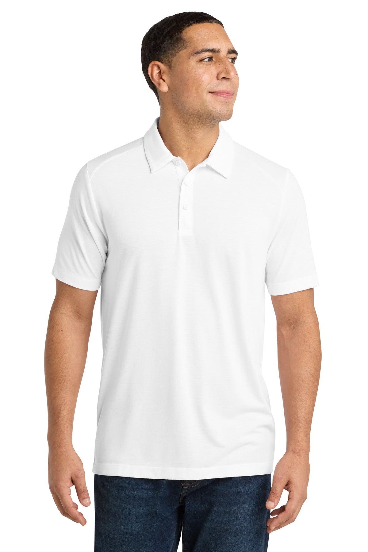 White Sport-Tek PosiCharge Tri-Blend Wicking Polo. ST405 plain