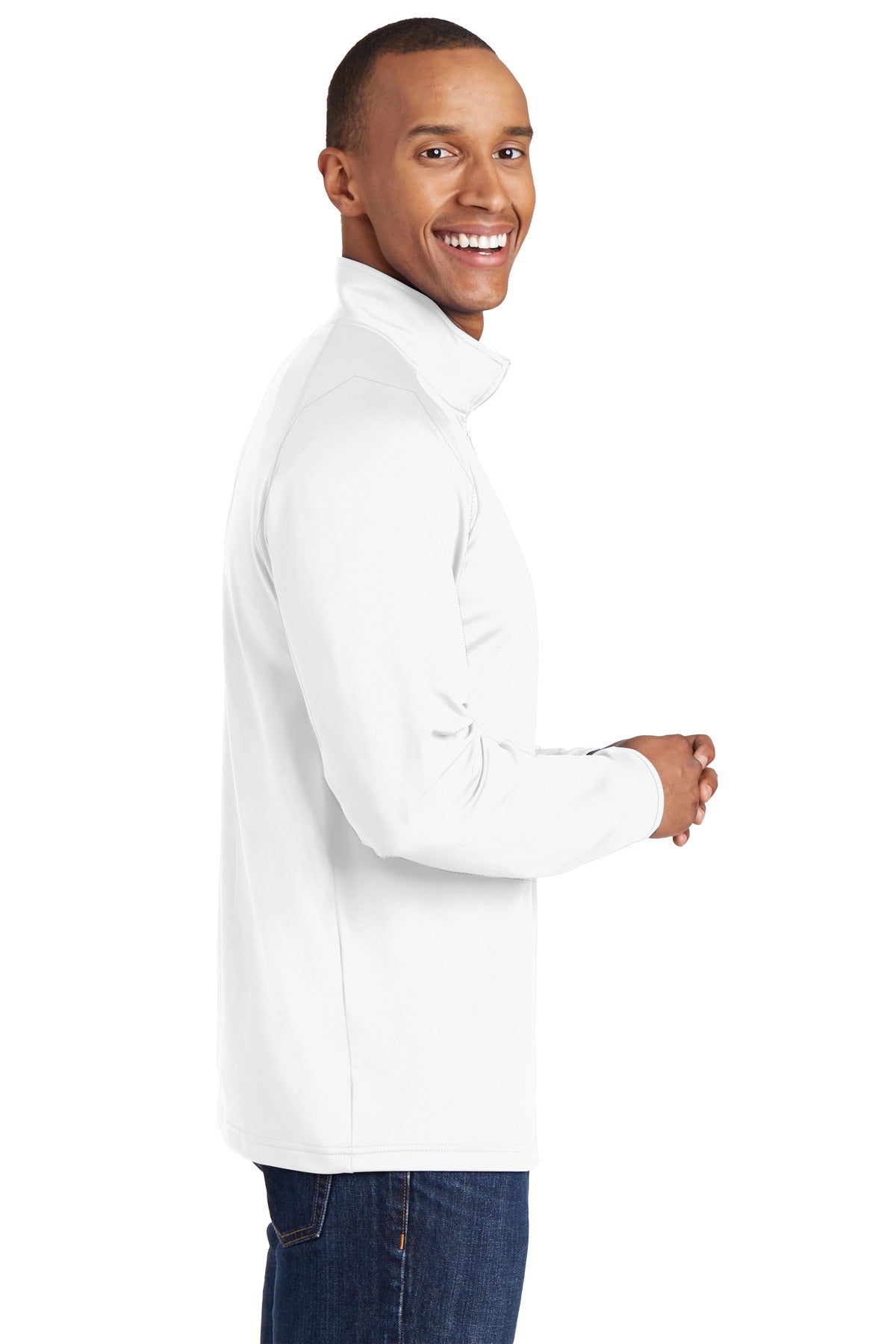 White Sport-Tek Sport-Wick Stretch 1/4-Zip Pullover. ST850 plain