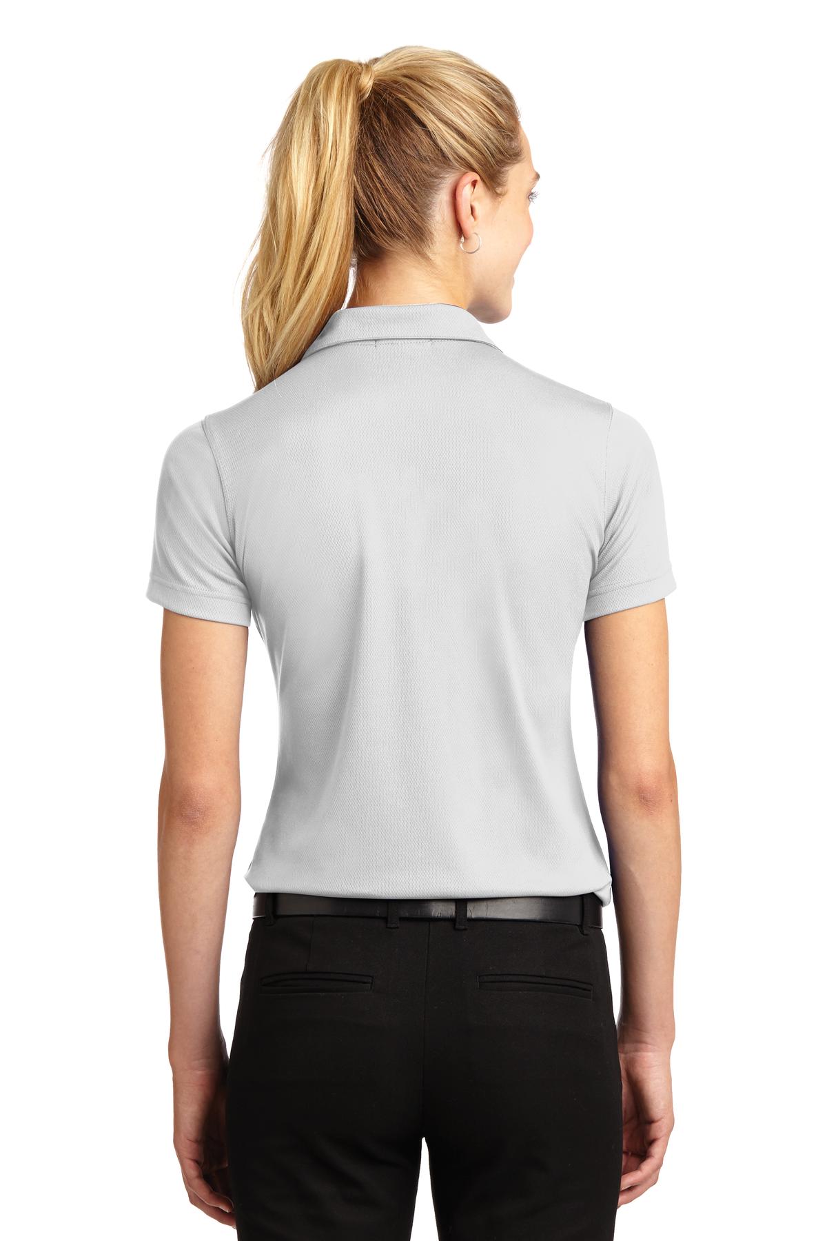 White Sport-Tek Women's Dri-Mesh V-Neck Polo. L469 plain