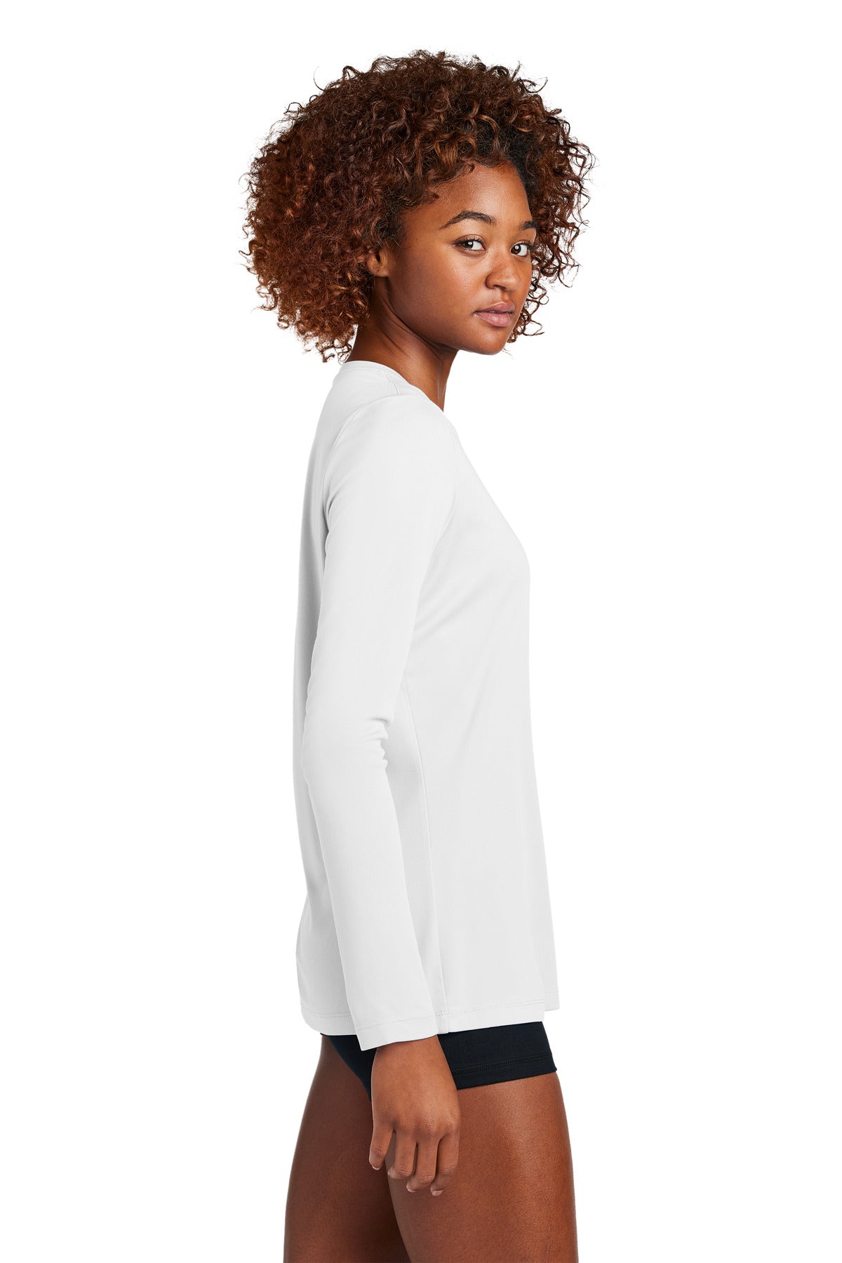 White Sport-Tek Women's Posi-UV Pro Long Sleeve LST420LS plain