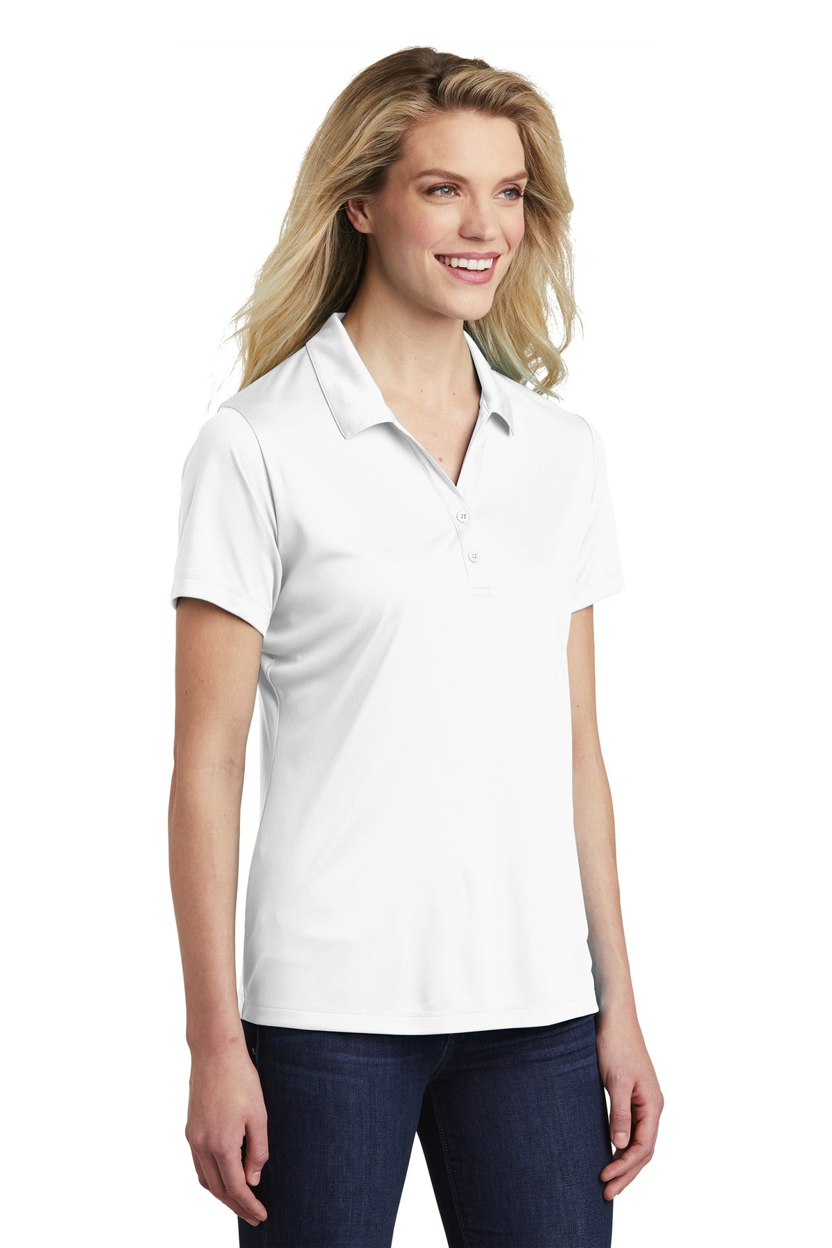 White Sport-Tek Women's PosiCharge Competitor Polo. LST550 plain