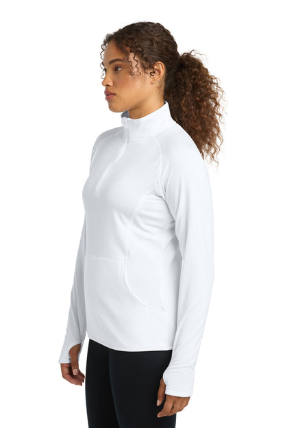 White Sport-Tek Women's Sport-Wick Stretch 1/4-Zip Pullover. LST850 plain