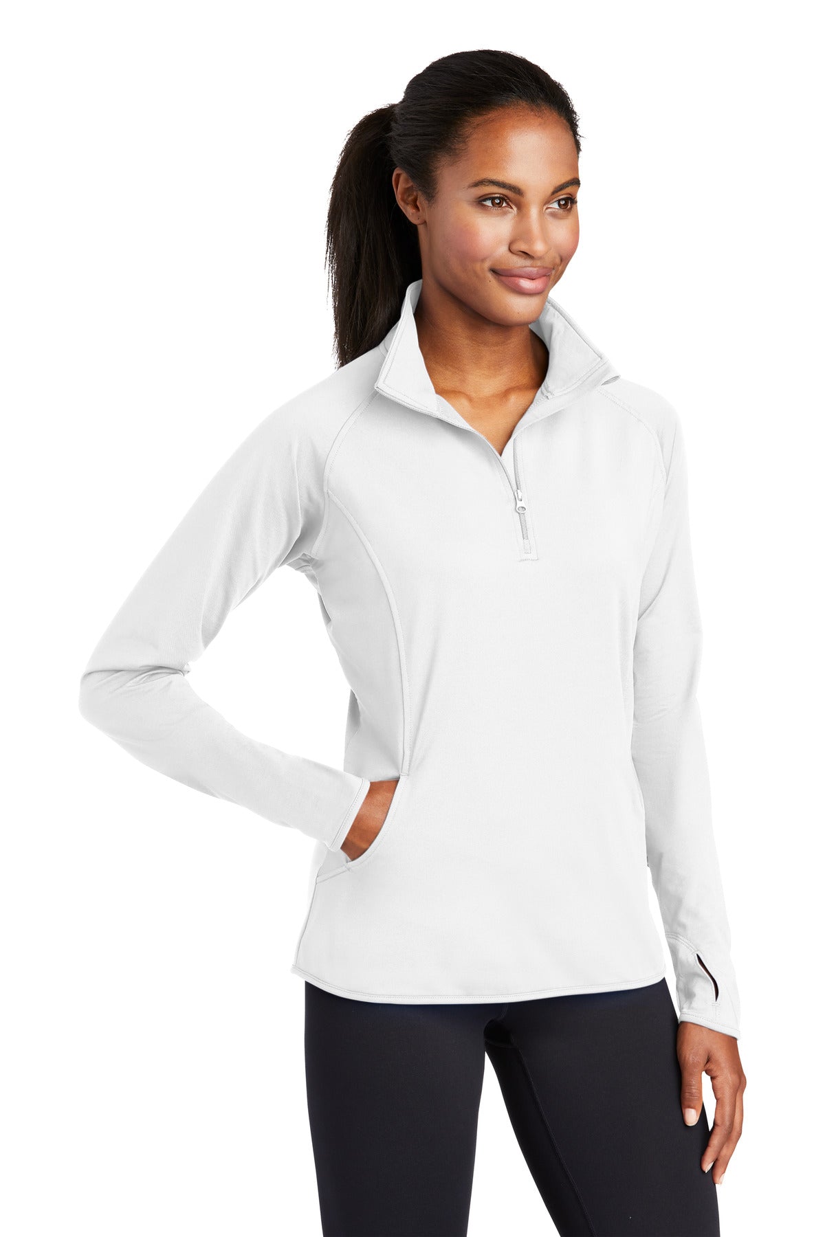 White Sport-Tek Women's Sport-Wick Stretch 1/4-Zip Pullover. LST850 plain