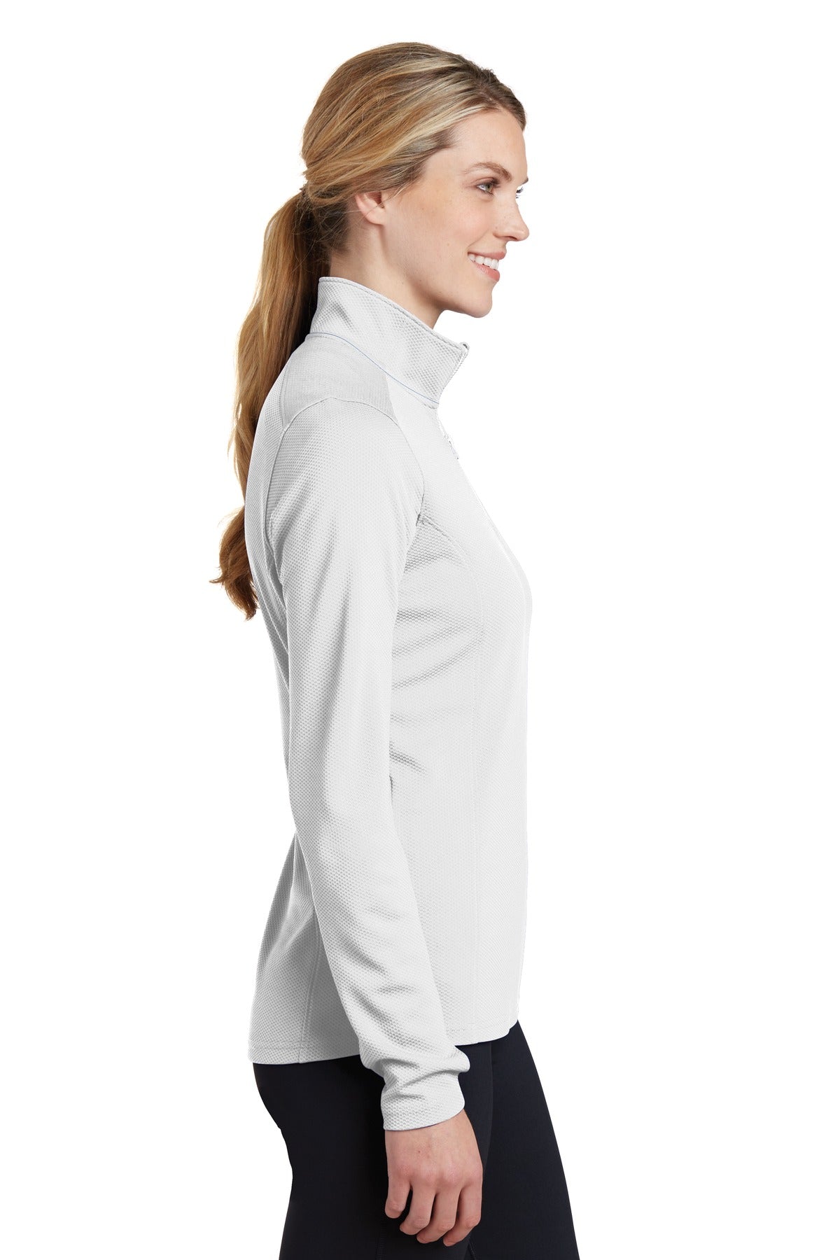 White Sport-Tek Women's Sport-Wick Textured 1/4-Zip Pullover. LST860 plain