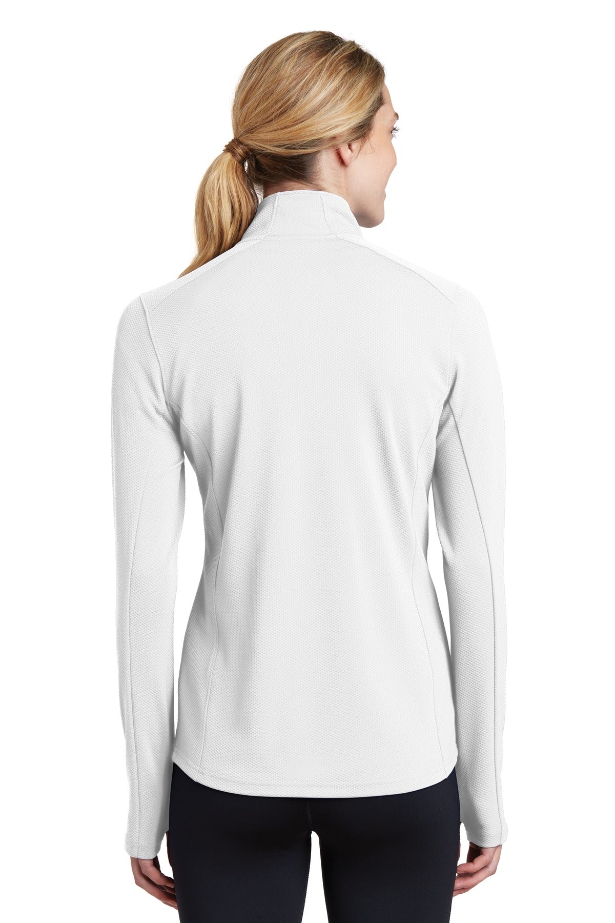 White Sport-Tek Women's Sport-Wick Textured 1/4-Zip Pullover. LST860 plain