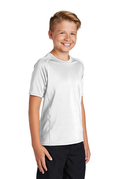 White Sport-Tek Youth Rashguard Tee. YST470 plain