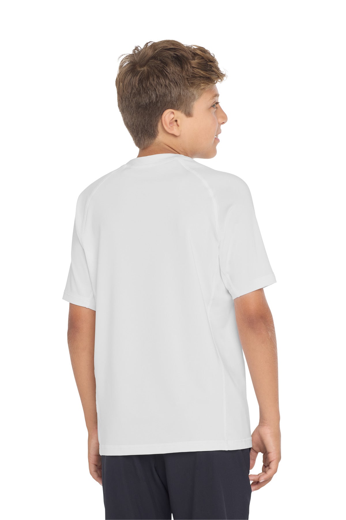 White Sport-Tek Youth Rashguard Tee. YST470 plain