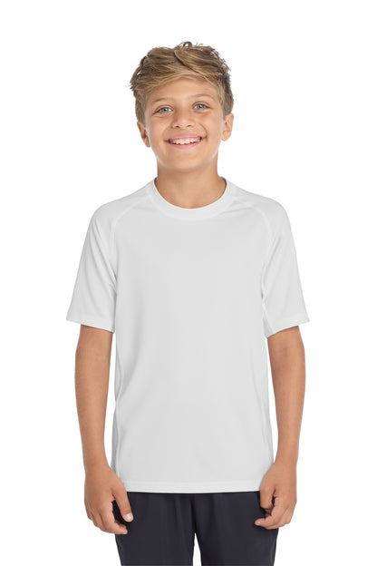White Sport-Tek Youth Rashguard Tee. YST470 plain