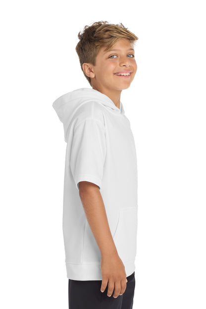 White Sport-Tek Youth Sport-Wick Fleece Short Sleeve Hooded Pullover. YST251 plain