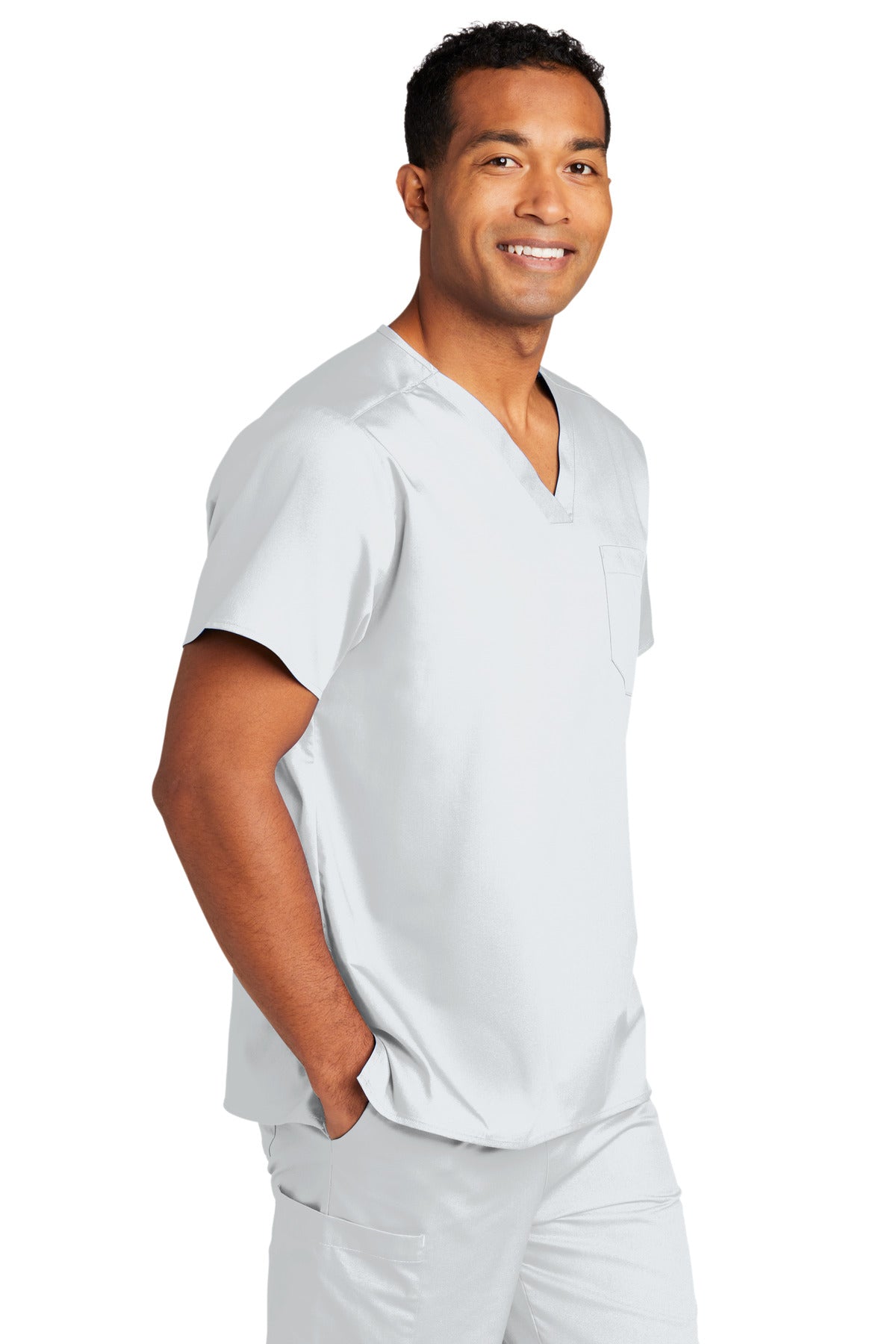 White Wink Unisex WorkFlex Chest Pocket V-Neck Top WW3160 plain