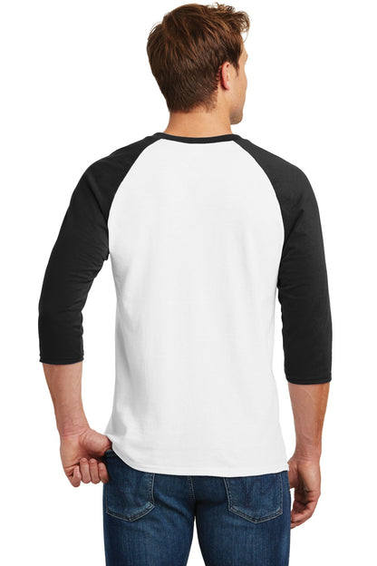 White/Black Gildan Heavy Cotton 3/4-Sleeve Raglan T-Shirt. 5700 plain