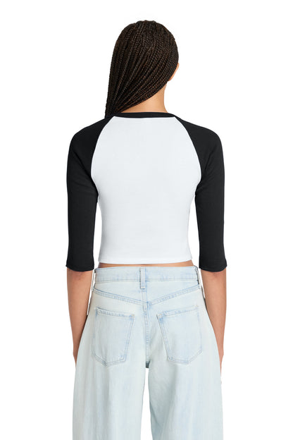 White/Blk BELLA+CANVAS Women's Micro Rib 3/4 Raglan Baby Tee BC1200 plain